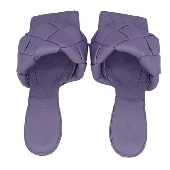 New Bottega Veneta Lido Heeled Leather Square Toe Sandals EU 39/ US 9 Lavender - Picture 4 of 9